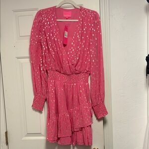 Lilly Pulitzer Pink Metallic Dot Tiered Long-Sleeve Dress